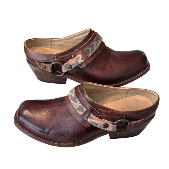 Bed Stu Brown Leather Square Toe Buckle Strap Clogs Mules Women US 8.5 - Picture 3 of 13